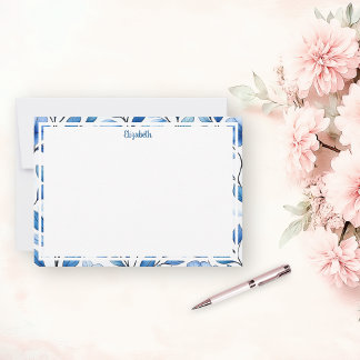 Personalized Blue Floral Flat Note Card Anteckningskort