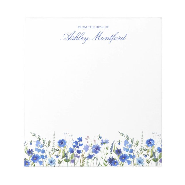 Personalized Blue Floral Notepad Anteckningsblock (Framsida)