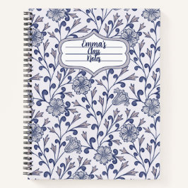 Personalized Blue Floral Spiral Notebook 8.5x11