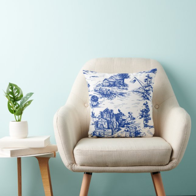 Personalized Blue French Toile  Kudde (Stol)