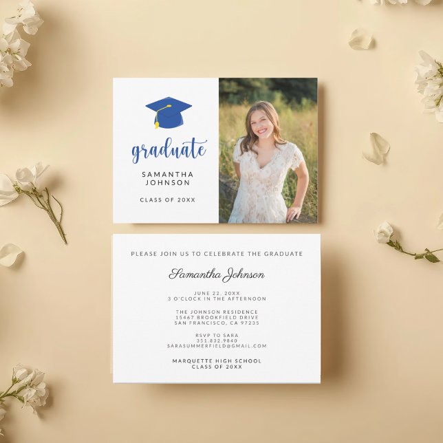 Personalized Blue Graduation Photo Invitation Inbjudningar (Skapare uppladdad)