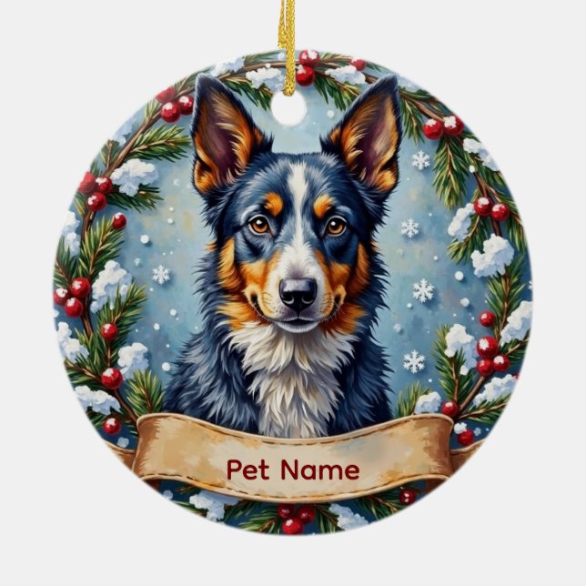 Personalized Blue Heeler Christmas Julgransprydnad Keramik (Baksidan)