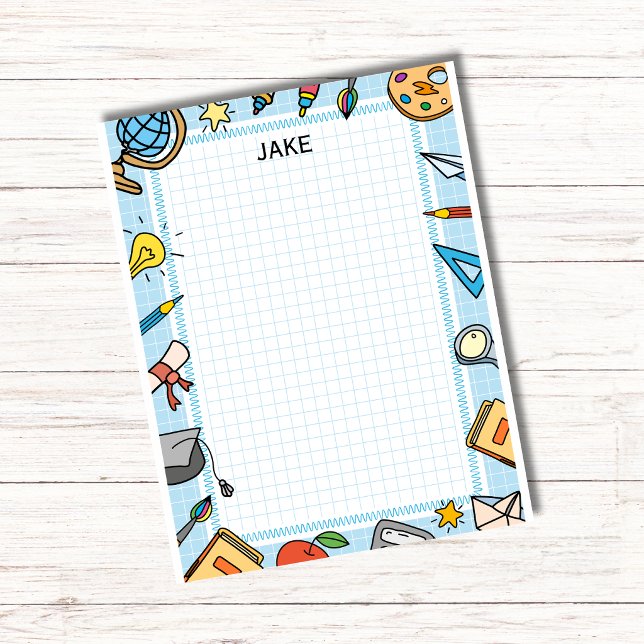 Personalized Blue Kids School Supplies Notepad  Anteckningsblock (Skapare uppladdad)