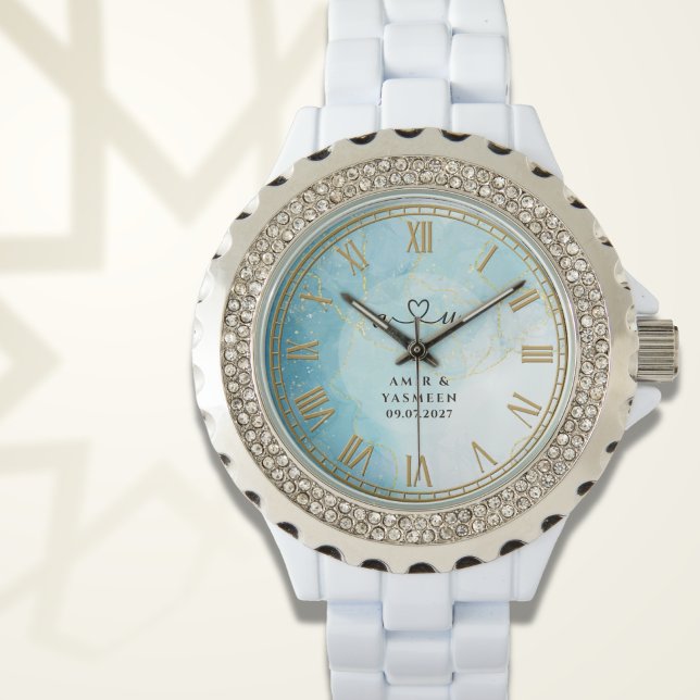 Personalized Blue Marble Women’s Rhinestone Watch  Armbandsur (Skapare uppladdad)