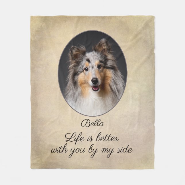 Personalized Blue Merle Sheltie Love Fleece Blanke (Framsidan)