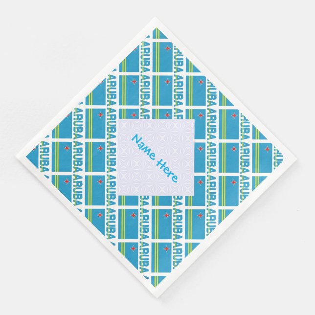 Personalized Blue Name Aruba Flag Tiled Pappersservett (Hörn)