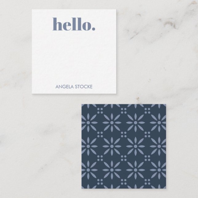 Personalized Blue Retro Flower Anteckningskort (Fram/baksida)