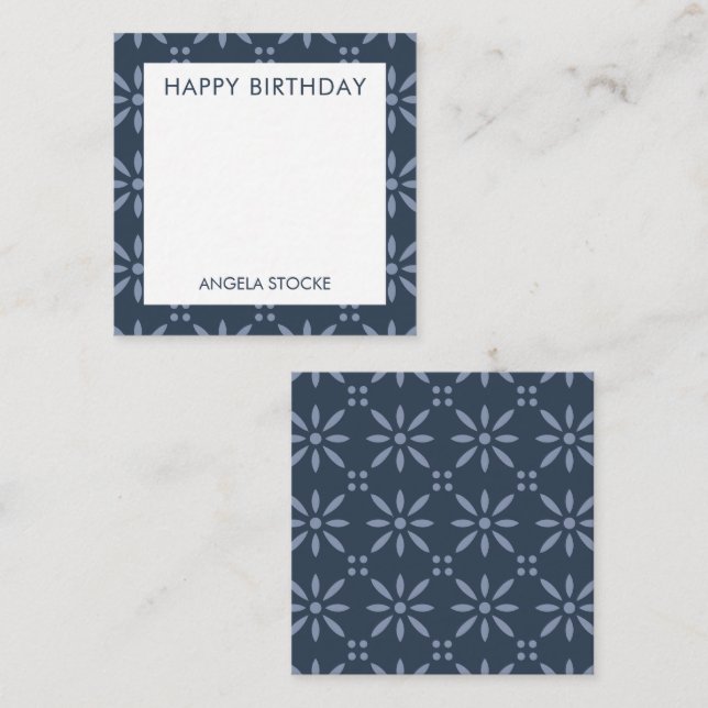 Personalized Blue Retro Flower Anteckningskort (Fram/baksida)