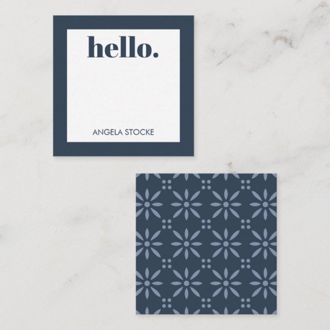 Personalized Blue Retro Flower Anteckningskort (Fram/baksida)