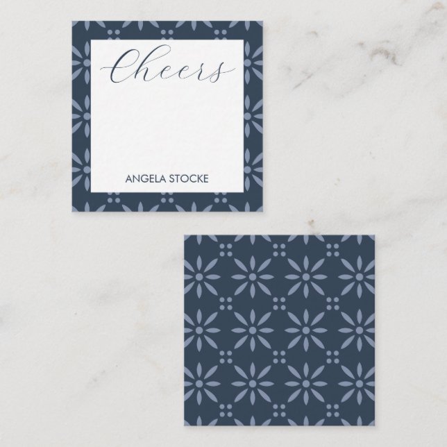 Personalized Blue Retro Flower Anteckningskort (Fram/baksida)