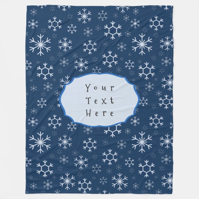 Personalized Blue Snowflake Winter Fleecefilt (Framsidan)