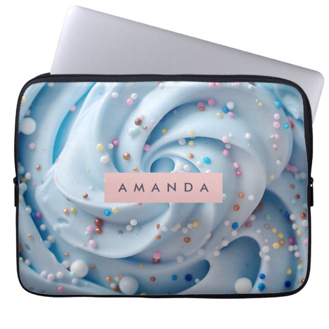 Personalized Blue Whipped Frosting Sprinkle Laptop Fodral (Framsidan)
