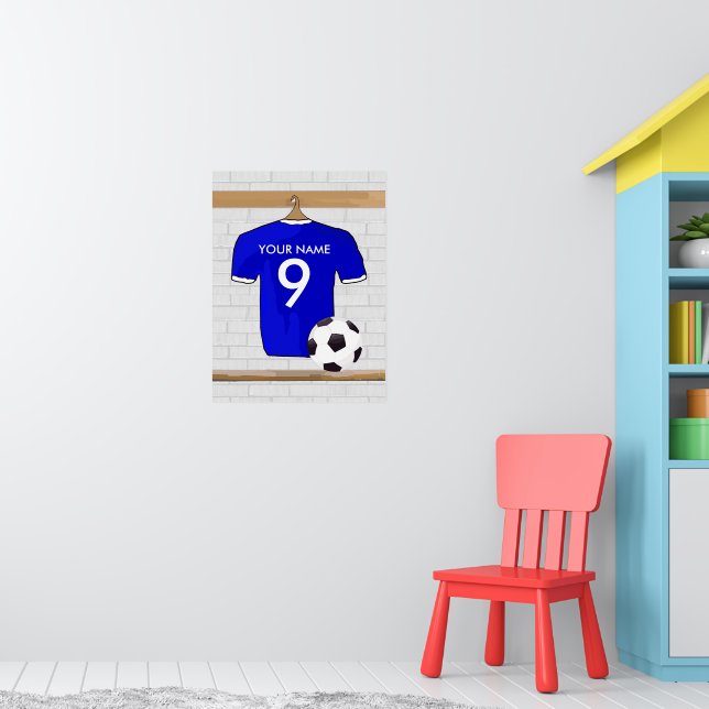 Personalized Blue White Football Soccer Jersey Poster (Barnkammare 1)
