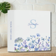 Personalized Blue Wildflower Floral 3 Ring Binder