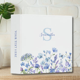 Personalized Blue Wildflower Floral  3 Ring Binder