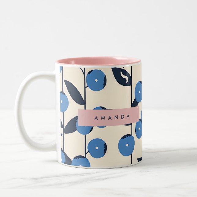 Personalized Blueberry Vine Nature  Två-Tonad Mugg (Vänster)