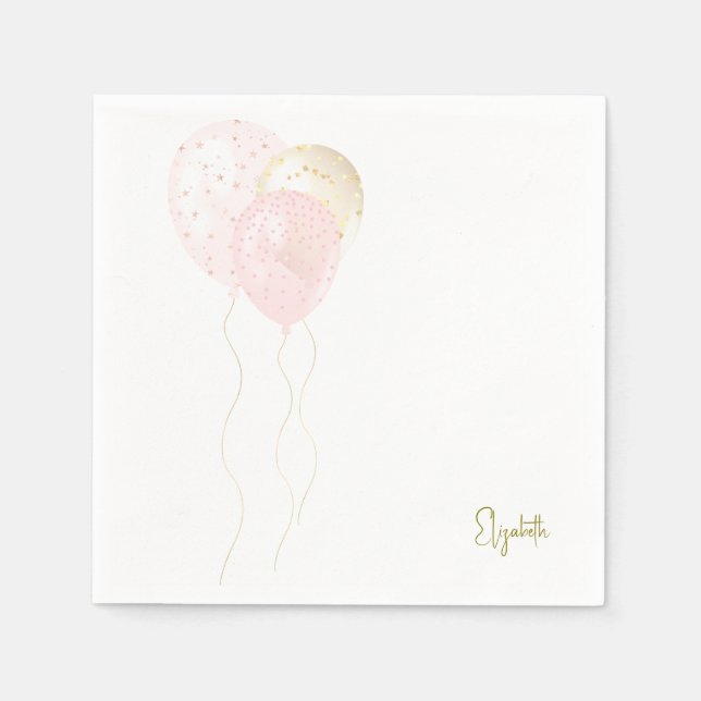 Personalized Blush Gold Balloons Baby Shower  Pappersservett (Framsidan)