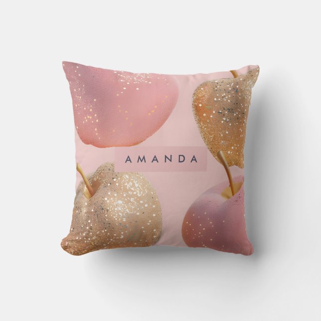 Personalized Blush Pink and Gold Glitter Apple  Kudde (Framsida)