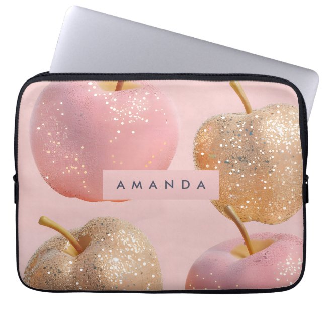 Personalized Blush Pink and Gold Glitter Apple  Laptop Fodral (Framsidan)