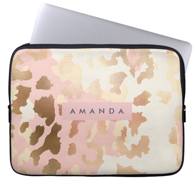 Personalized Blush Pink and Gold Leopard Print Laptop Fodral (Framsidan)