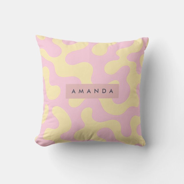 Personalized Blush Pink and Pastel Yellow Abstract Kudde (Framsida)