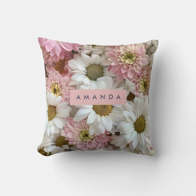 Personalized Blush Pink and White Daisy Flower Kudde (Framsida)