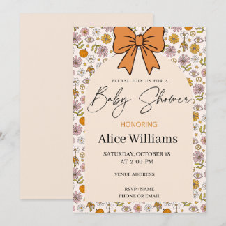 Personalized Boho Floral Bow Baby Shower Invite Inbjudningar