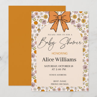 Personalized Boho Floral Bow Baby Shower Invite Inbjudningar
