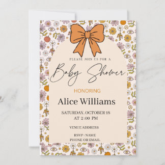 Personalized Boho Floral Bow Baby Shower Invite Inbjudningar