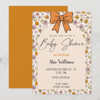 Personalized Boho Floral Bow Baby Shower Invite Inbjudningar