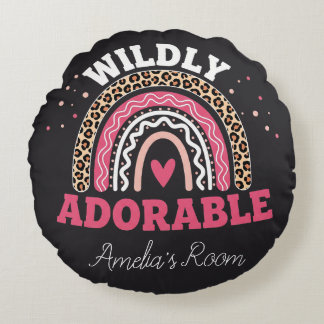 Personalized Boho Leopard Rainbow Nursery Round  Rund Kudde