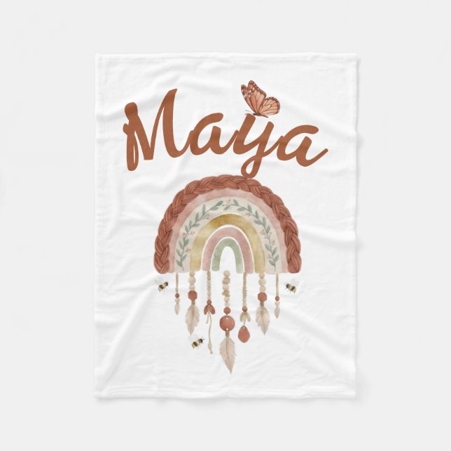 Personalized Boho Rainbow Baby Blanket Custom Name Fleecefilt (Framsidan)