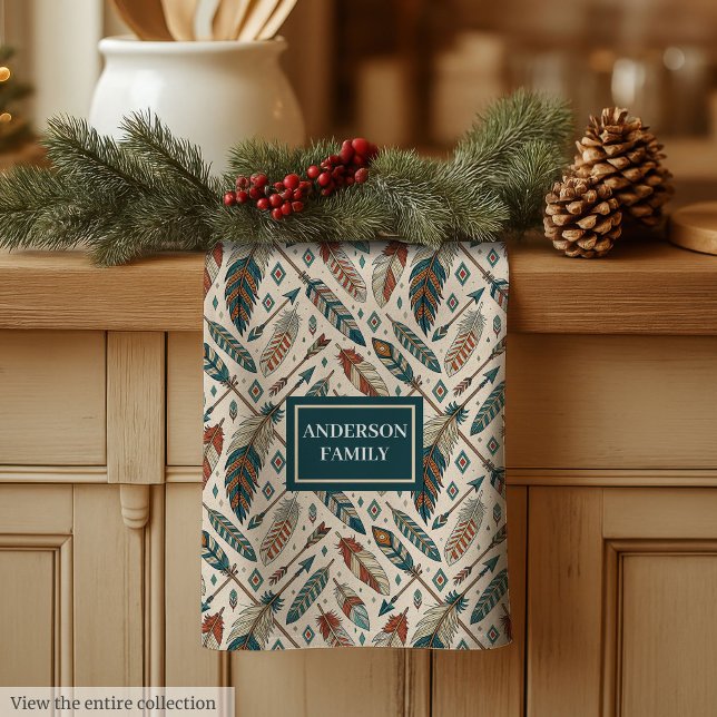 Personalized Boho Towel Ethnic Feathers & Arrows Kökshandduk (Personalized Boho Towel Ethnic Feathers & Arrows)