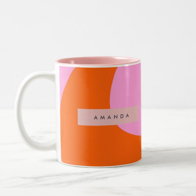 Personalized Bold Orange and Pink Wave Stripe Två-Tonad Mugg (Vänster)
