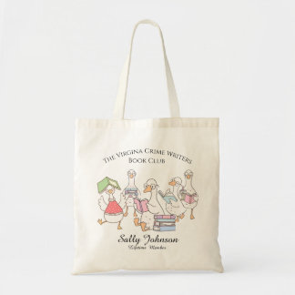 Personalized Book Club Tote Bag with Cute Geese Tygkasse
