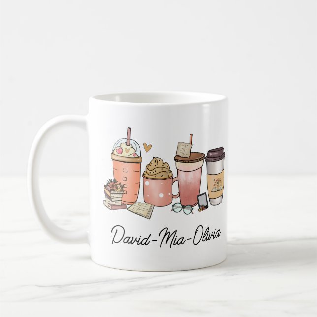 Personalized Book & Coffee Day Mug – Custom Name  Kaffemugg (Vänster)