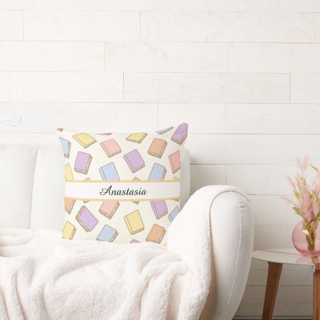 Personalized Bookish Girl Cute Bow Name Cream Kudde (Soffa)