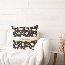 Personalized Bookish Girl Wizard Magic Name Dark Kudde