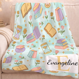 Personalized Bookish Magic Pastel Girl Name Green Fleecefilt