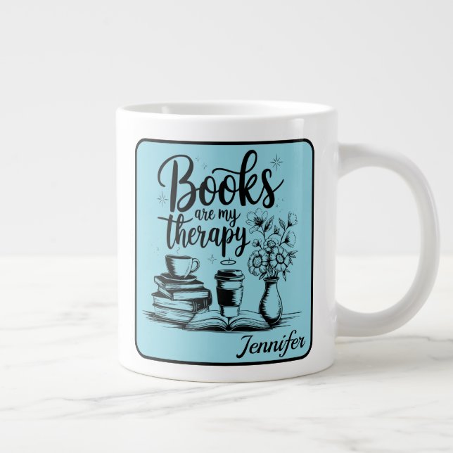 Personalized Books Are My Therapy Bookworms Blue Jumbo Mugg (Höger)