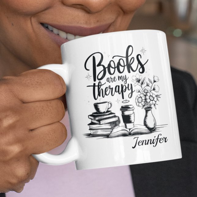 Personalized Books Are My Therapy Bookworms Kaffemugg (Books are my therapy mug)