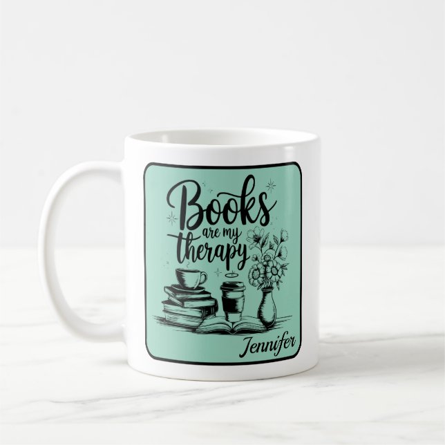 Personalized Books Are My Therapy Bookworms Mint Kaffemugg (Vänster)
