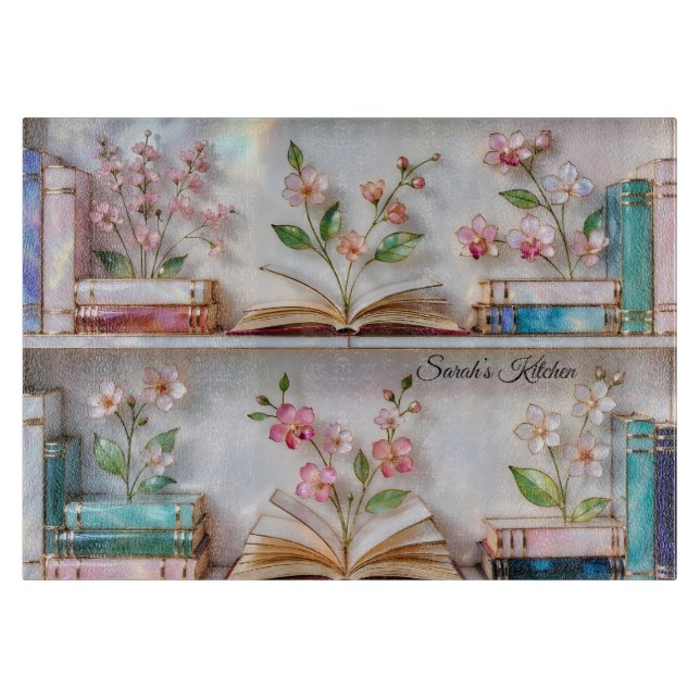 Personalized Bookshelf Kitchen Glass Cutting Board (Framsidan)