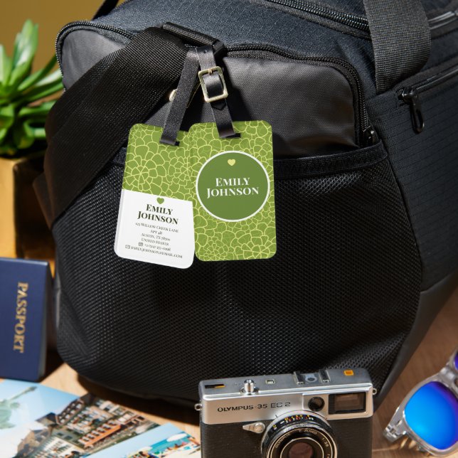 Personalized Botanical Geometric Green Abstract  Bagagebricka (Fram & Baksida)