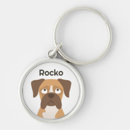 Personalized Boxer Dog Keychain Custom Name Gift Rund Silverfärgad Nyckelring
