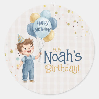 Personalized Boy Birthday Party Sticker Runt Klistermärke