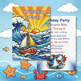 Personalized Boy's Nautical Birthday Party Inbjudningar