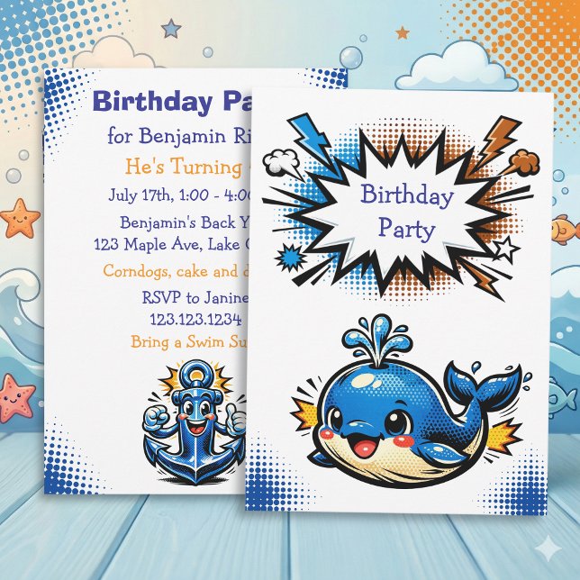 Personalized Boy's Nautical Whale  Birthday Party Inbjudningar (Skapare uppladdad)