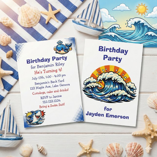 Personalized Boy's Shark and Whale Birthday Party Inbjudningar (Skapare uppladdad)