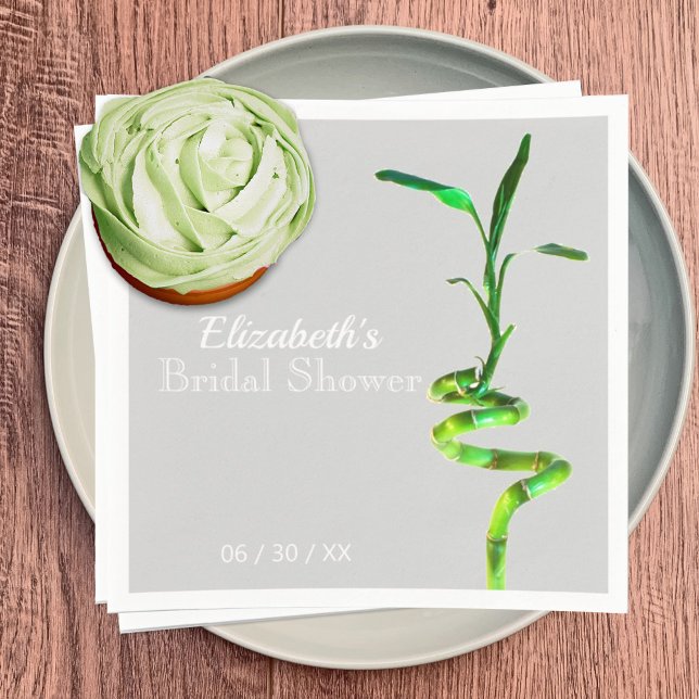 Personalized Bridal Shower Lucky Bamboo Light Gray Pappersservett (Skapare uppladdad)